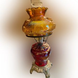 Vintage Novelty Crystal Corp Hurricane Lamp (Amber/Red)